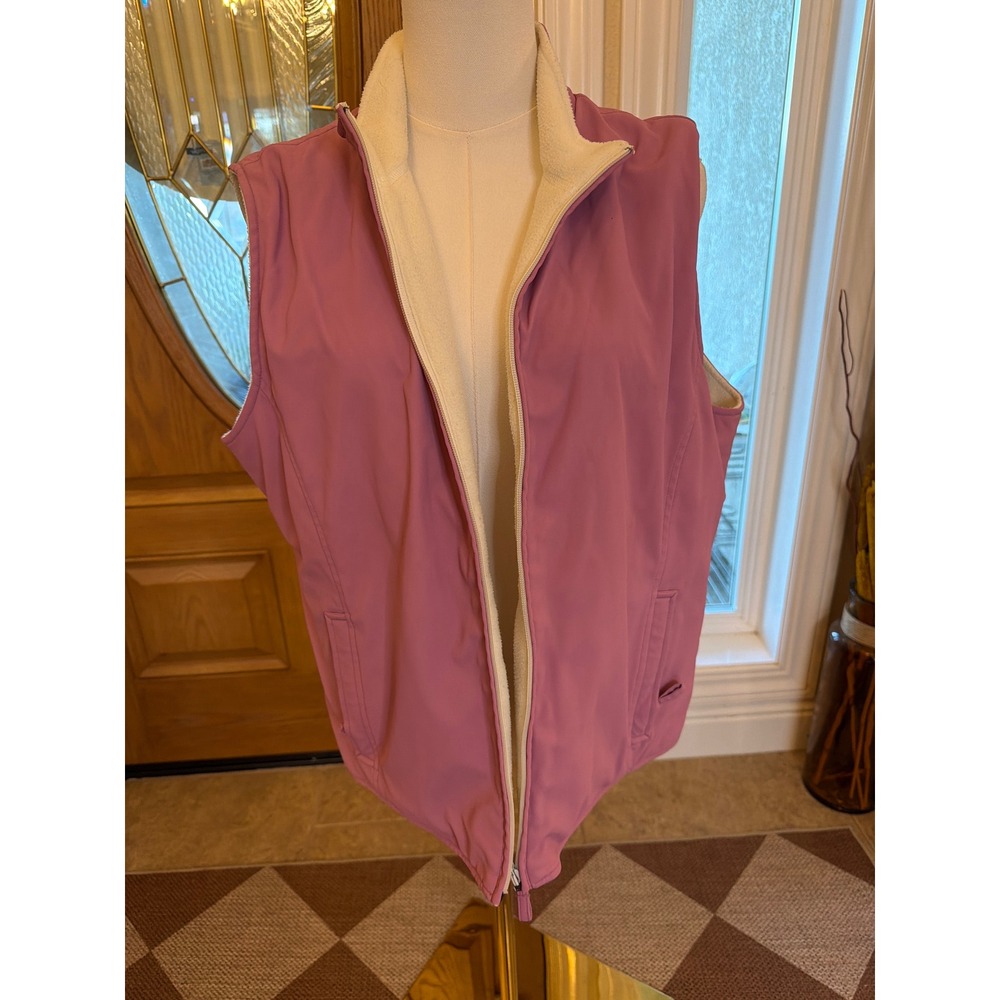 Reversible Mauve Pink and Cream Fleece Full Zip Vest Women Large